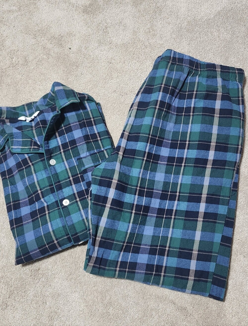 The Company Store Green and Blue ‎ Plaid 100% Cotton  Pajama Pant Set Size XL